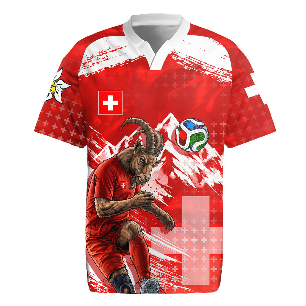 Personalized Switzerland Football Alpine Goat Rugby Jersey Swiss Flag Snow Mountain - Soccer Mascot