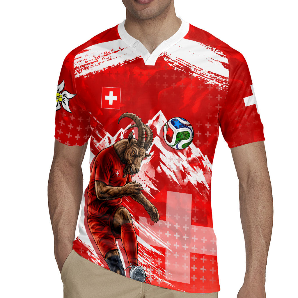 Personalized Switzerland Football Alpine Goat Rugby Jersey Swiss Flag Snow Mountain - Soccer Mascot