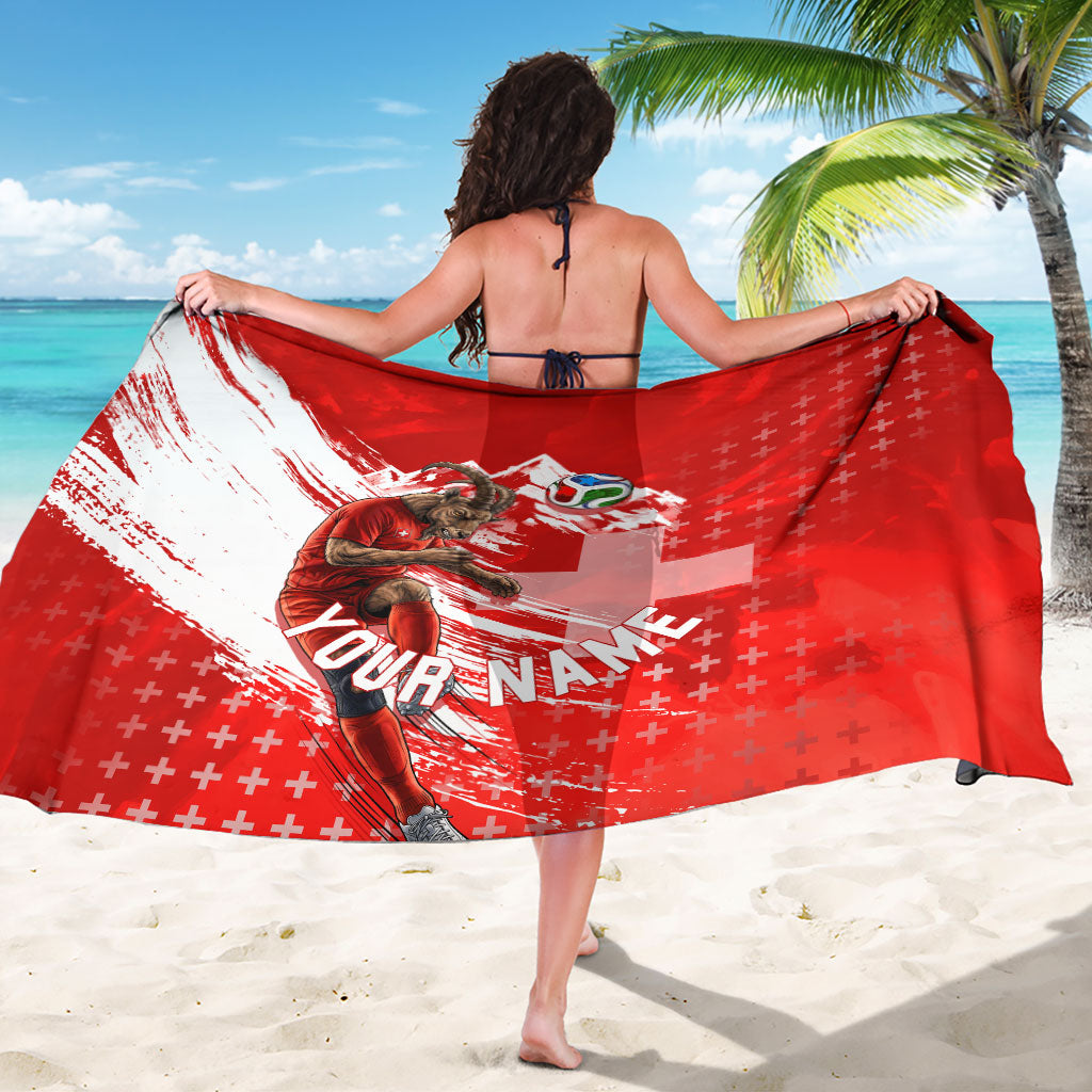 Personalized Switzerland Football Alpine Goat Sarong Swiss Flag Snow Mountain - Soccer Mascot