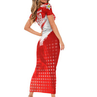 Personalized Switzerland Football Alpine Goat Short Sleeve Bodycon Dress Swiss Flag Snow Mountain - Soccer Mascot