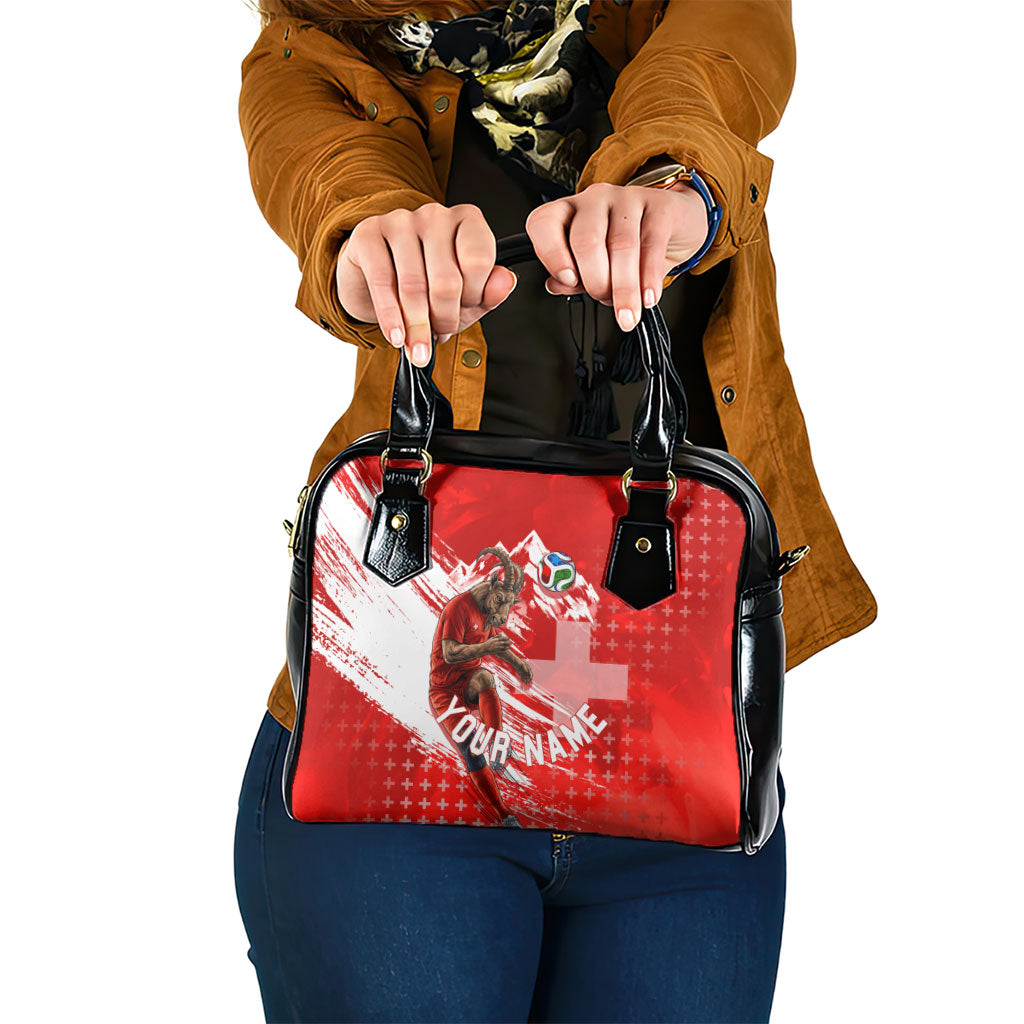Personalized Switzerland Football Alpine Goat Shoulder Handbag Swiss Flag Snow Mountain - Soccer Mascot