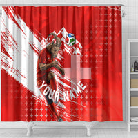 Personalized Switzerland Football Alpine Goat Shower Curtain Swiss Flag Snow Mountain - Soccer Mascot