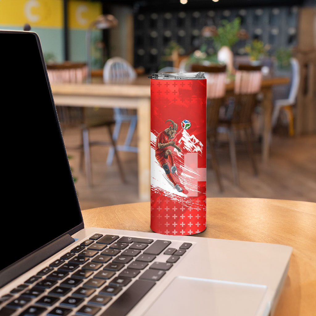 Personalized Switzerland Football Alpine Goat Skinny Tumbler Swiss Flag Snow Mountain - Soccer Mascot