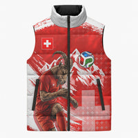 Personalized Switzerland Football Alpine Goat Sleeveless Puffer Jacket Swiss Flag Snow Mountain - Soccer Mascot