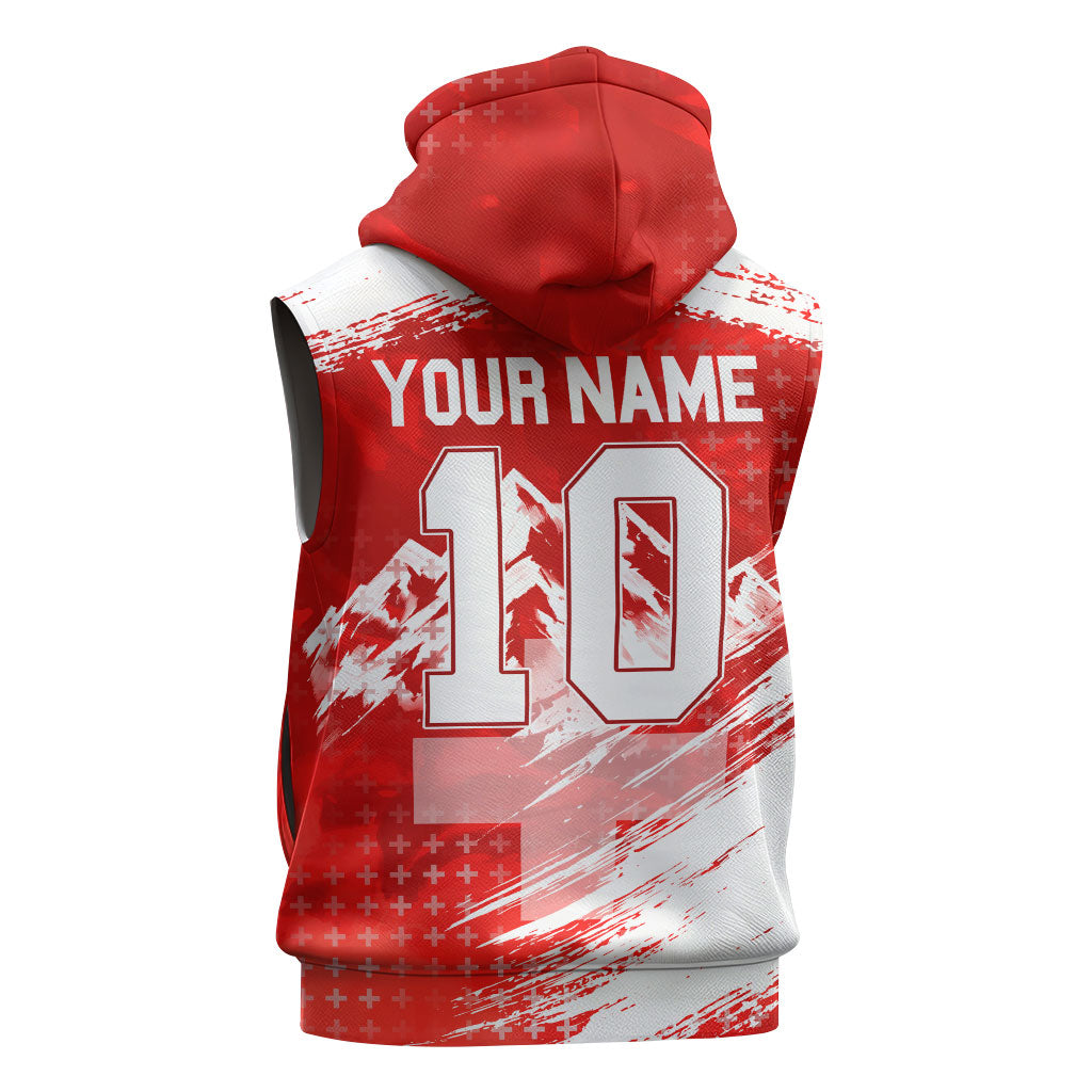 Personalized Switzerland Football Alpine Goat Sleeveless Zip Hoodie Swiss Flag Snow Mountain - Soccer Mascot