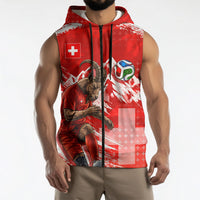 Personalized Switzerland Football Alpine Goat Sleeveless Zip Hoodie Swiss Flag Snow Mountain - Soccer Mascot