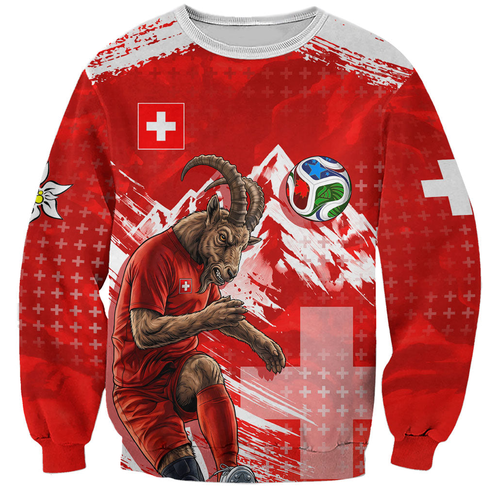 Personalized Switzerland Football Alpine Goat Sweatshirt Swiss Flag Snow Mountain - Soccer Mascot