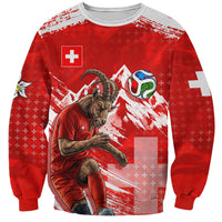 Personalized Switzerland Football Alpine Goat Sweatshirt Swiss Flag Snow Mountain - Soccer Mascot