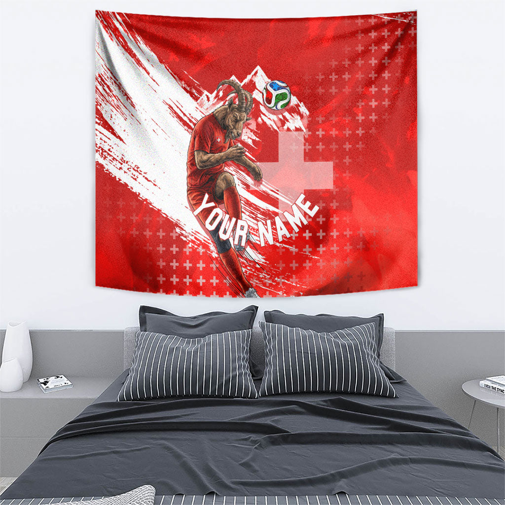 Personalized Switzerland Football Alpine Goat Tapestry Swiss Flag Snow Mountain - Soccer Mascot