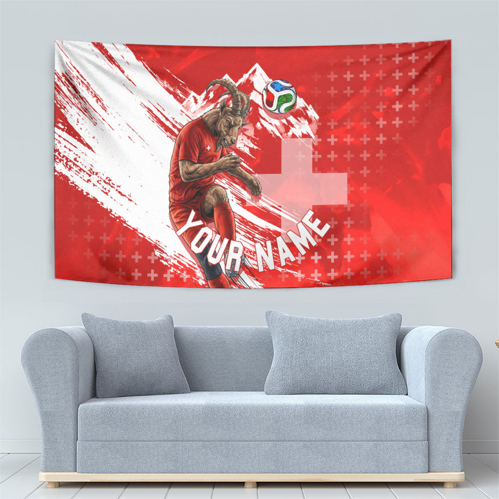Personalized Switzerland Football Alpine Goat Tapestry Swiss Flag Snow Mountain - Soccer Mascot