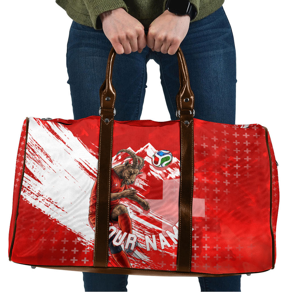 Personalized Switzerland Football Alpine Goat Travel Bag Swiss Flag Snow Mountain - Soccer Mascot