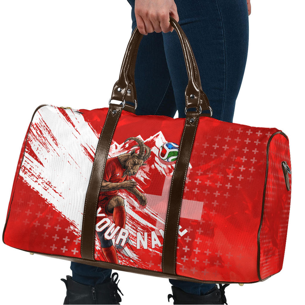 Personalized Switzerland Football Alpine Goat Travel Bag Swiss Flag Snow Mountain - Soccer Mascot