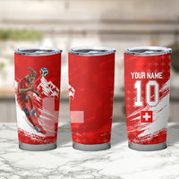 Personalized Switzerland Football Alpine Goat Tumbler Cup Swiss Flag Snow Mountain - Soccer Mascot