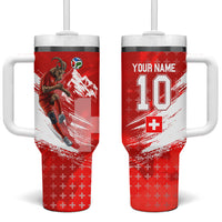 Personalized Switzerland Football Alpine Goat Tumbler With Handle Swiss Flag Snow Mountain - Soccer Mascot