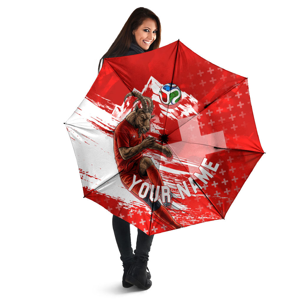 Personalized Switzerland Football Alpine Goat Umbrella Swiss Flag Snow Mountain - Soccer Mascot
