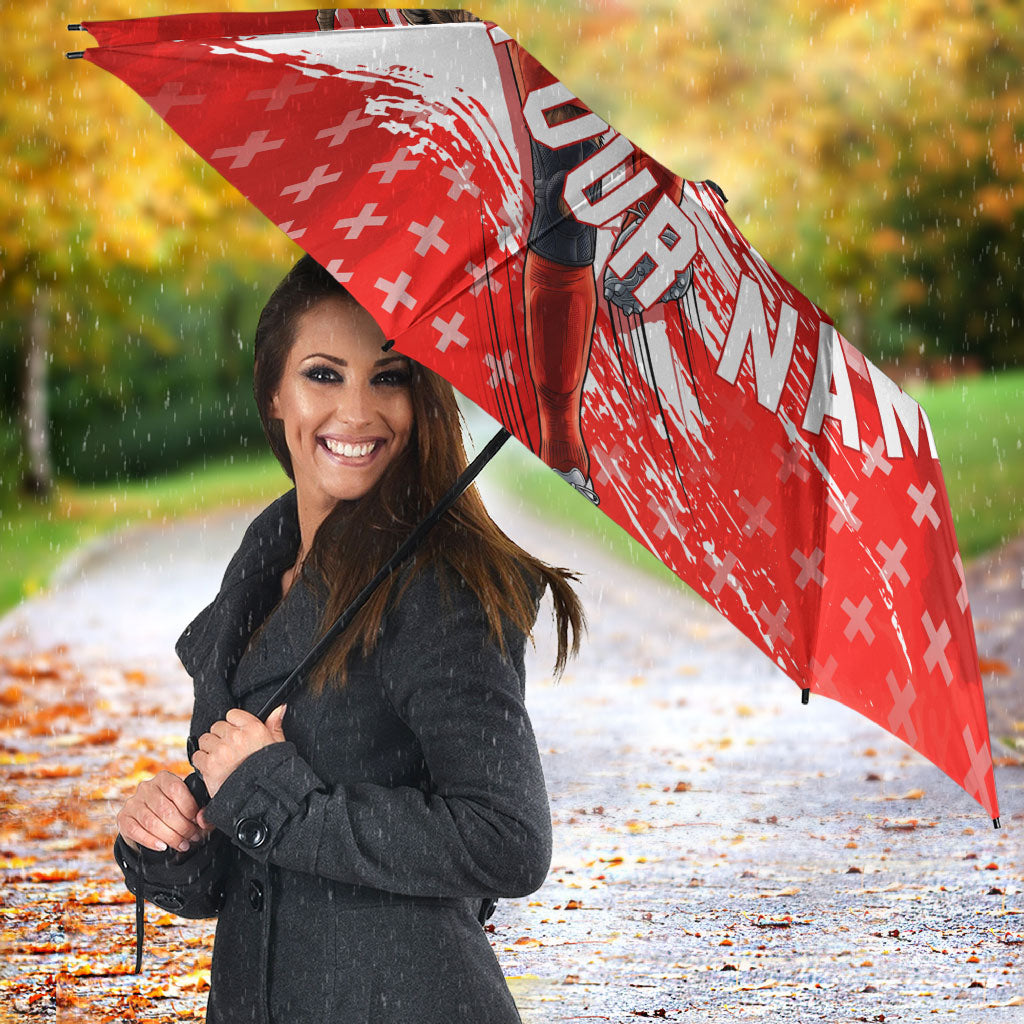 Personalized Switzerland Football Alpine Goat Umbrella Swiss Flag Snow Mountain - Soccer Mascot