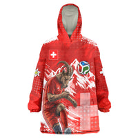 Personalized Switzerland Football Alpine Goat Wearable Blanket Hoodie Swiss Flag Snow Mountain - Soccer Mascot