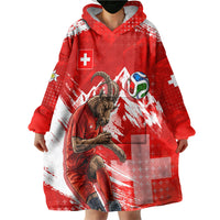 Personalized Switzerland Football Alpine Goat Wearable Blanket Hoodie Swiss Flag Snow Mountain - Soccer Mascot