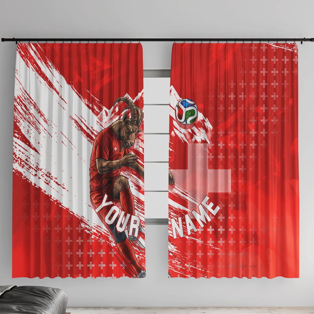 Personalized Switzerland Football Alpine Goat Window Curtain Swiss Flag Snow Mountain - Soccer Mascot