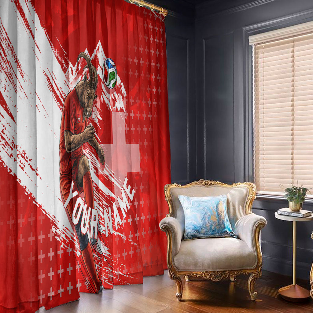 Personalized Switzerland Football Alpine Goat Window Curtain Swiss Flag Snow Mountain - Soccer Mascot