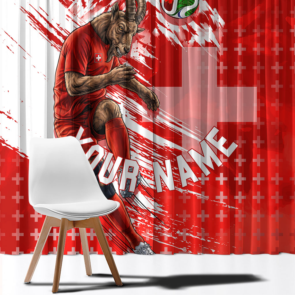 Personalized Switzerland Football Alpine Goat Window Curtain Swiss Flag Snow Mountain - Soccer Mascot