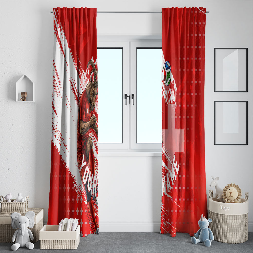 Personalized Switzerland Football Alpine Goat Window Curtain Swiss Flag Snow Mountain - Soccer Mascot