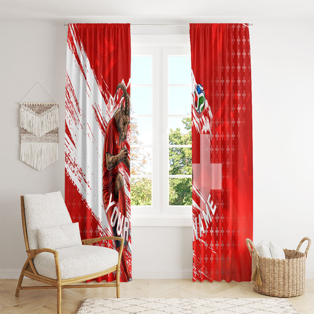 Personalized Switzerland Football Alpine Goat Window Curtain Swiss Flag Snow Mountain - Soccer Mascot