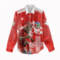 Personalized Switzerland Football Alpine Goat Women Casual Shirt Swiss Flag Snow Mountain - Soccer Mascot