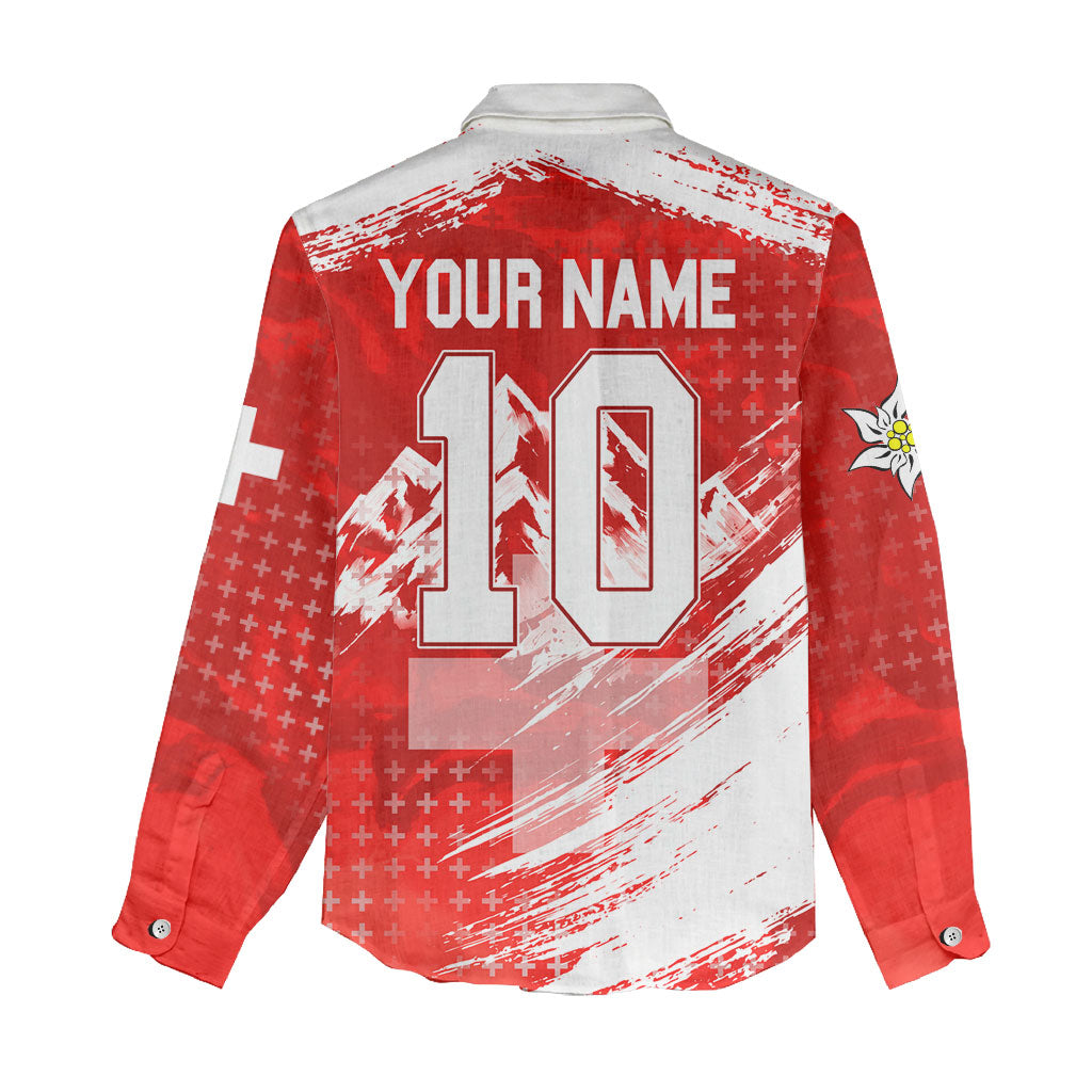 Personalized Switzerland Football Alpine Goat Women Casual Shirt Swiss Flag Snow Mountain - Soccer Mascot