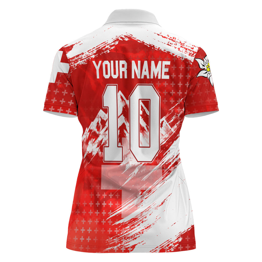 Personalized Switzerland Football Alpine Goat Women Polo Shirt Swiss Flag Snow Mountain - Soccer Mascot