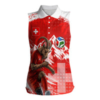 Personalized Switzerland Football Alpine Goat Women Sleeveless Polo Shirt Swiss Flag Snow Mountain - Soccer Mascot