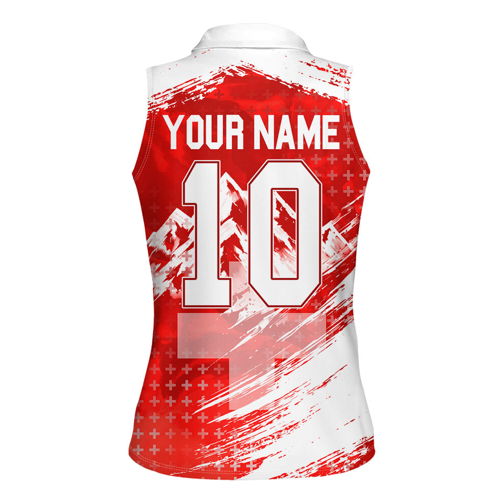 Personalized Switzerland Football Alpine Goat Women Sleeveless Polo Shirt Swiss Flag Snow Mountain - Soccer Mascot