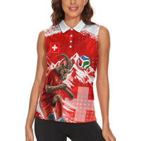 Personalized Switzerland Football Alpine Goat Women Sleeveless Polo Shirt Swiss Flag Snow Mountain - Soccer Mascot