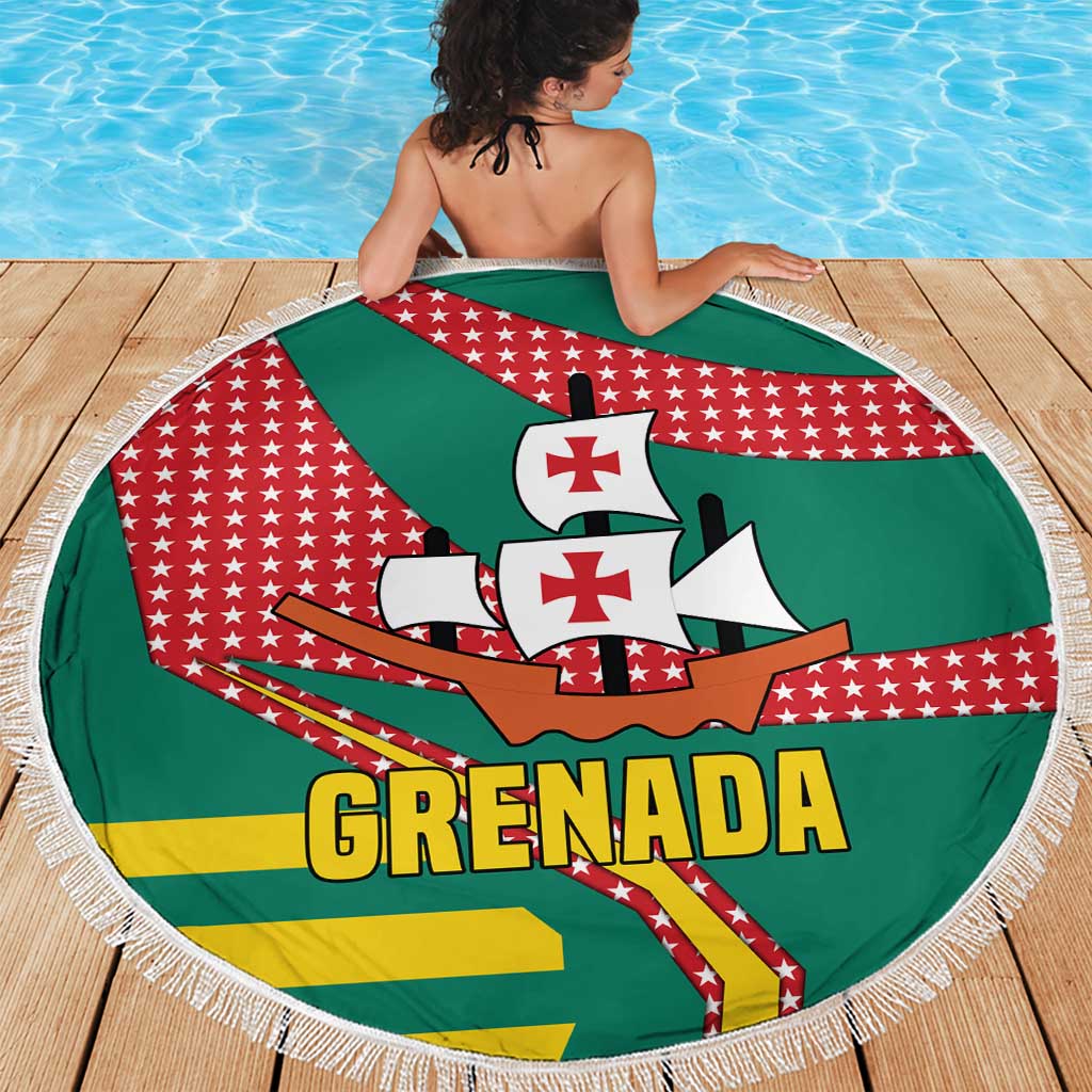 Grenada Beach Blanket with Cocoa Bean Mascot and National Flag Colors - Wonder Print Shop