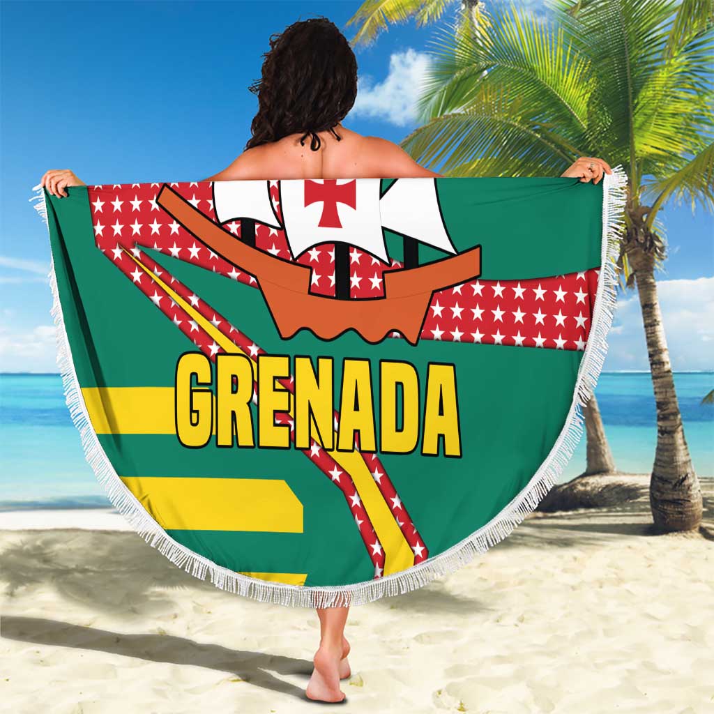 Grenada Beach Blanket with Cocoa Bean Mascot and National Flag Colors - Wonder Print Shop