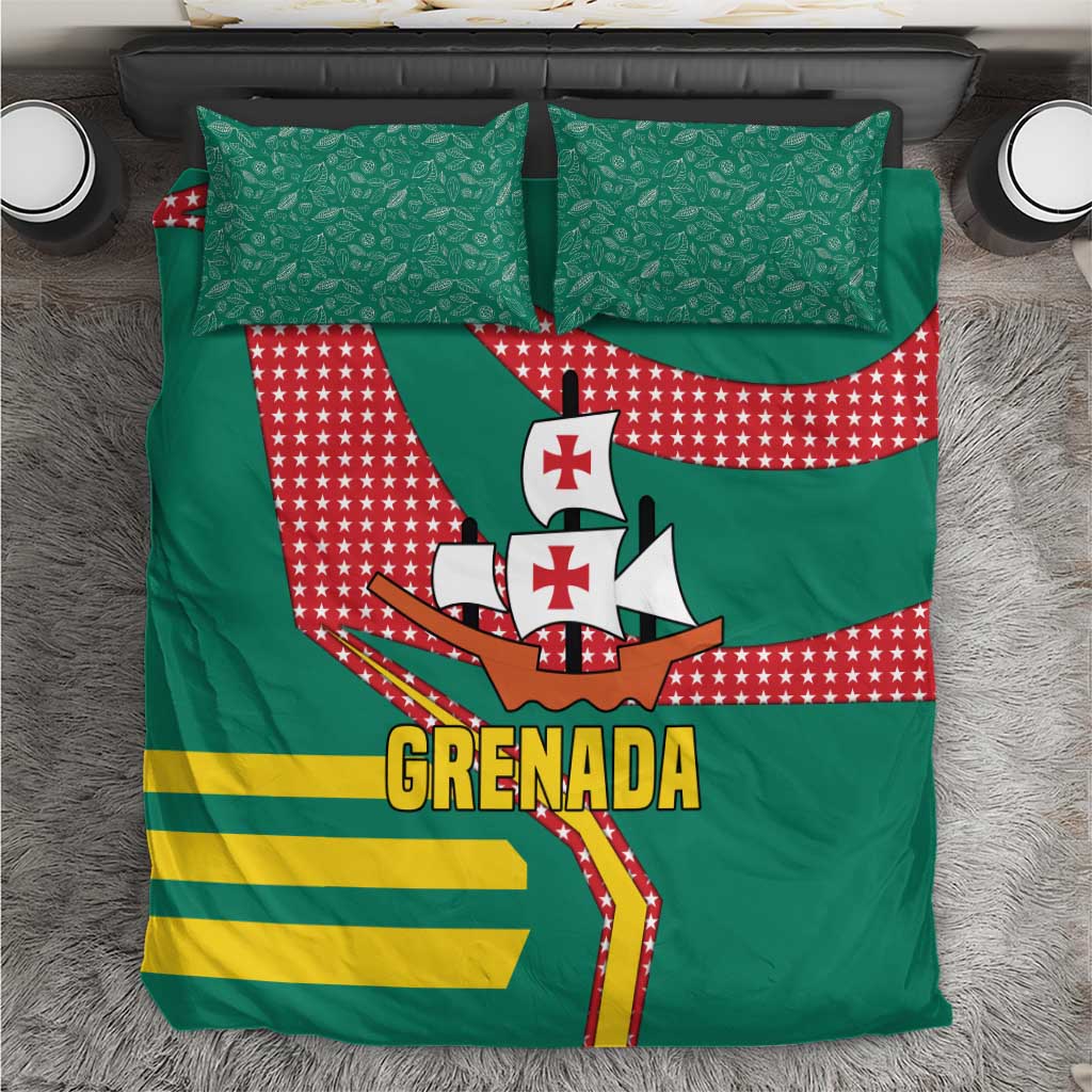 Grenada Bedding Set with Cocoa Bean Mascot and National Flag Colors - Wonder Print Shop