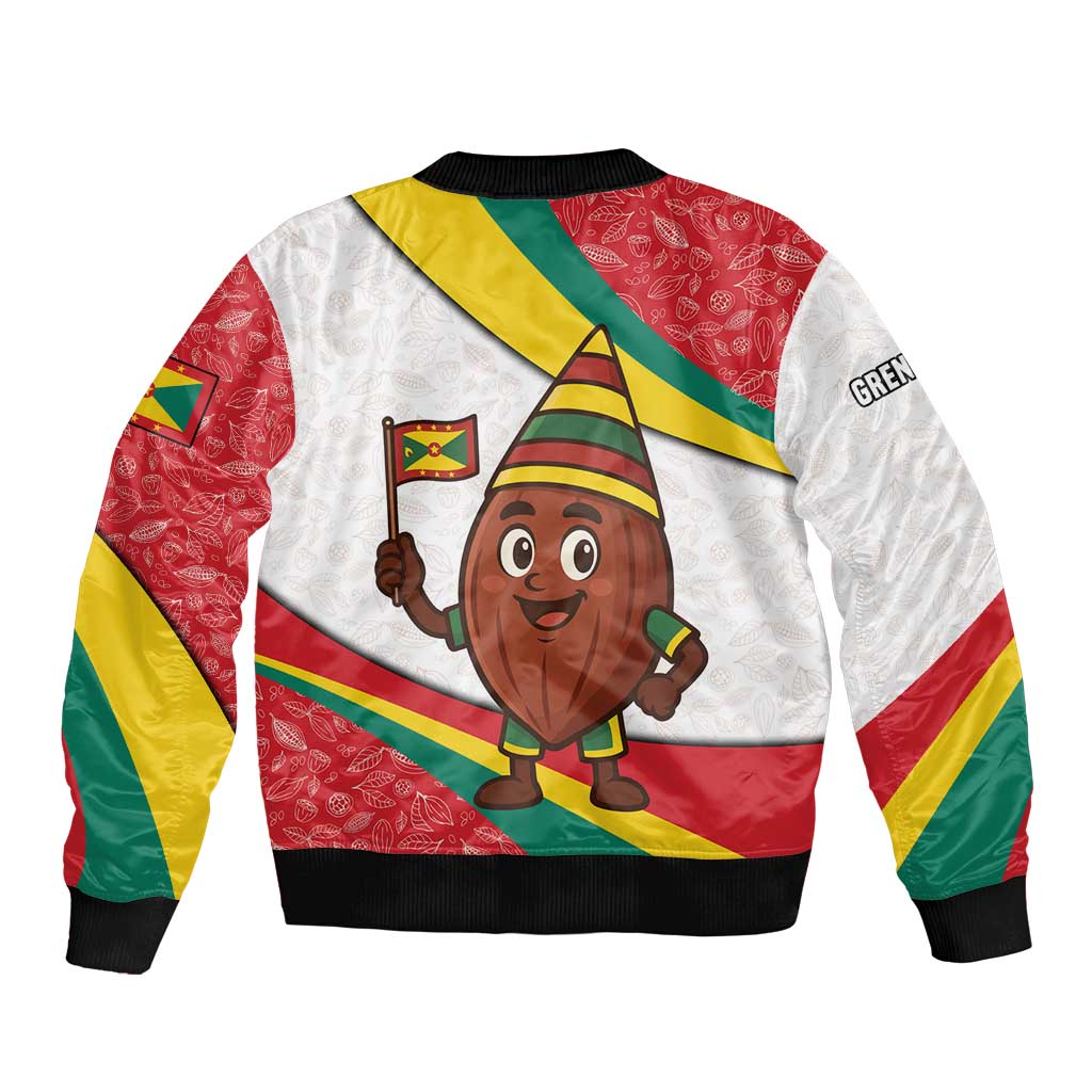 Grenada Bomber Jacket with Cocoa Bean Mascot and National Flag Colors - Wonder Print Shop