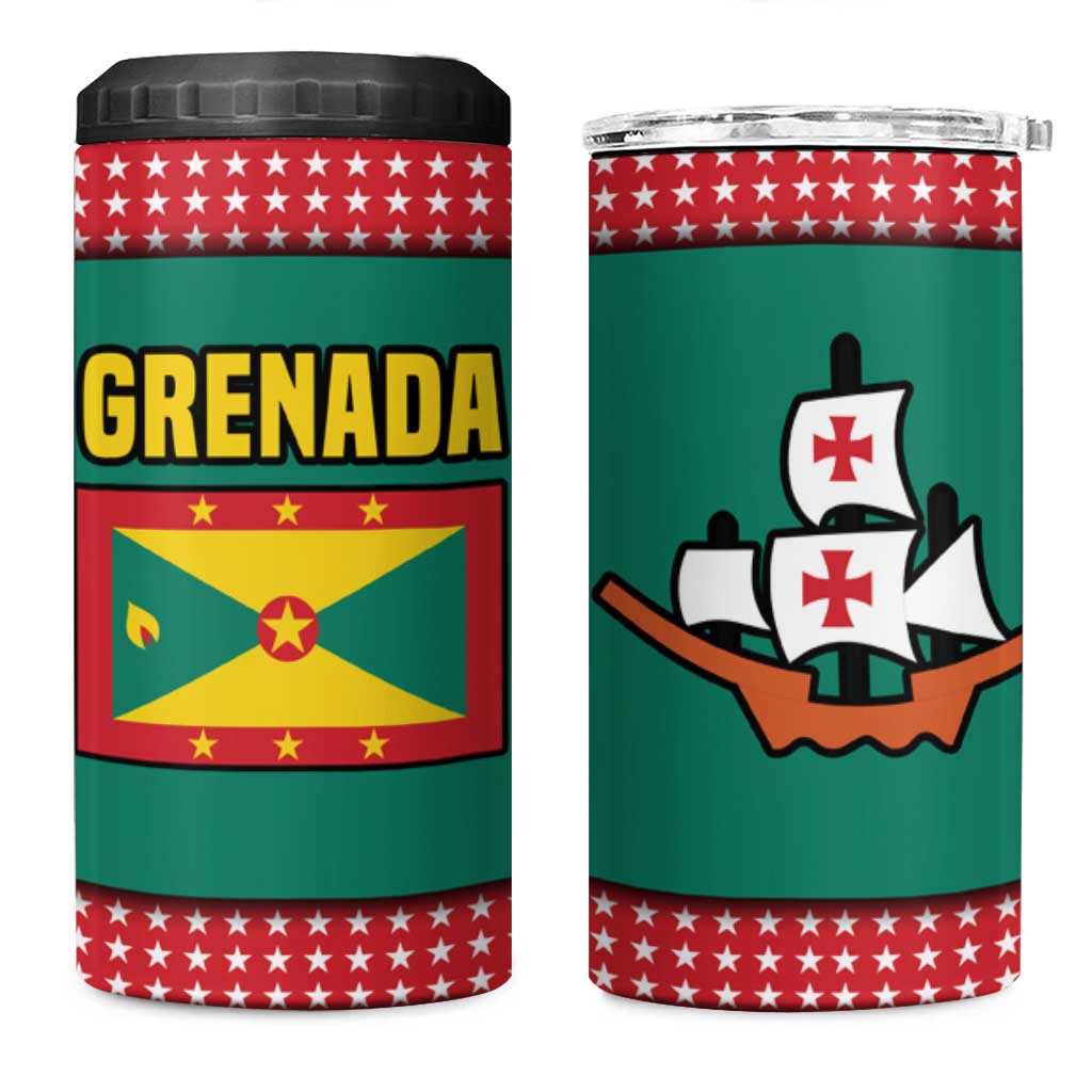 Grenada 4 in 1 Can Cooler Tumbler with Cocoa Bean Mascot and National Flag Colors - Wonder Print Shop