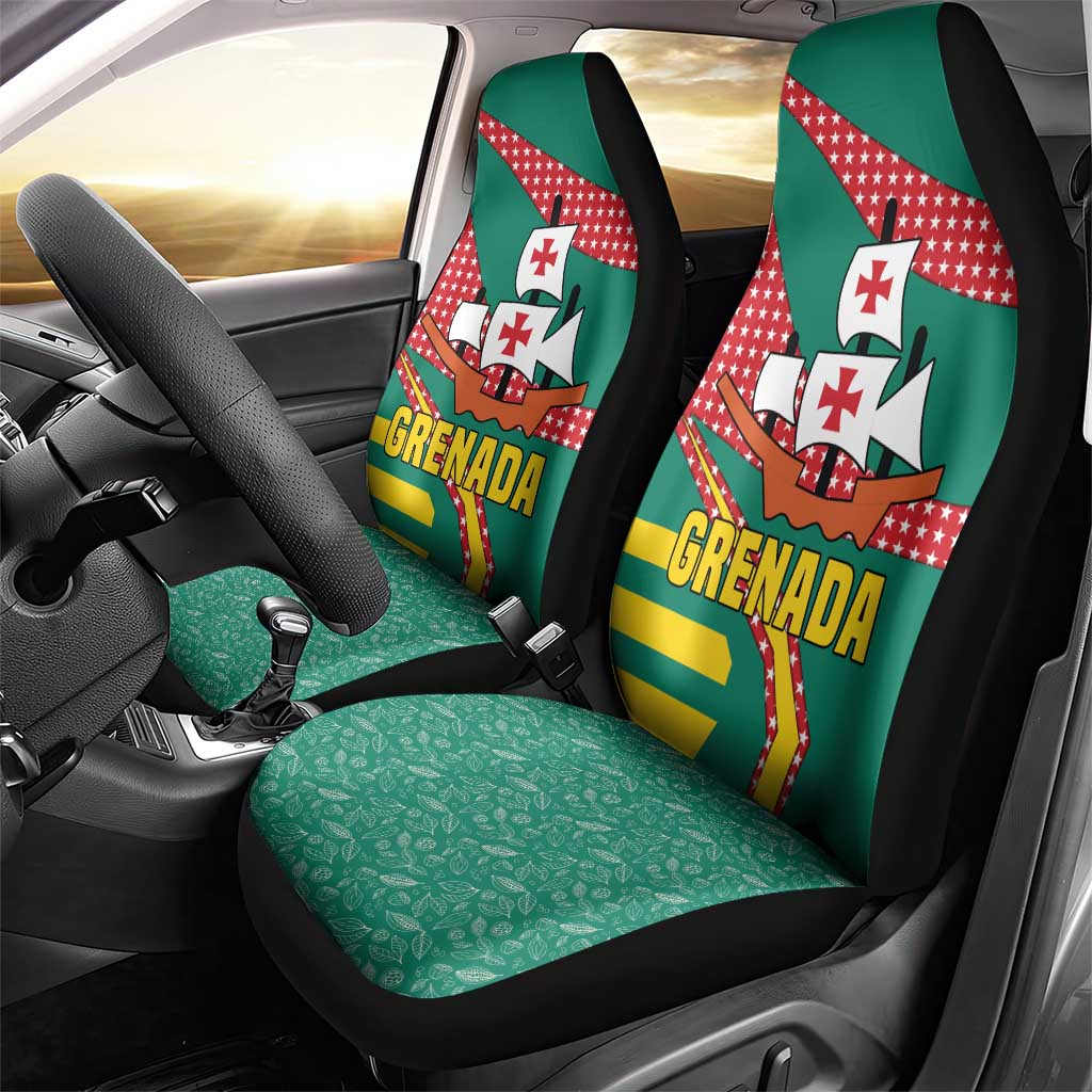 Grenada Car Seat Cover with Cocoa Bean Mascot and National Flag Colors - Wonder Print Shop