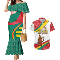 Grenada Couples Matching Mermaid Dress and Hawaiian Shirt with Cocoa Bean Mascot and National Flag Colors - Wonder Print Shop