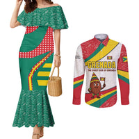 Grenada Couples Matching Mermaid Dress and Long Sleeve Button Shirt with Cocoa Bean Mascot and National Flag Colors - Wonder Print Shop