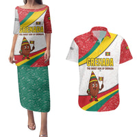 Grenada Couples Matching Puletasi and Hawaiian Shirt with Cocoa Bean Mascot and National Flag Colors - Wonder Print Shop