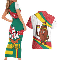 Grenada Couples Matching Short Sleeve Bodycon Dress and Hawaiian Shirt with Cocoa Bean Mascot and National Flag Colors - Wonder Print Shop