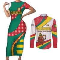 Grenada Couples Matching Short Sleeve Bodycon Dress and Long Sleeve Button Shirt with Cocoa Bean Mascot and National Flag Colors - Wonder Print Shop