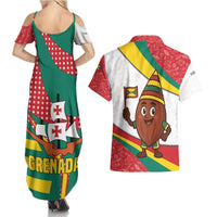 Grenada Couples Matching Summer Maxi Dress and Hawaiian Shirt with Cocoa Bean Mascot and National Flag Colors - Wonder Print Shop
