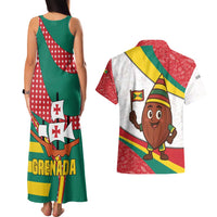 Grenada Couples Matching Tank Maxi Dress and Hawaiian Shirt with Cocoa Bean Mascot and National Flag Colors - Wonder Print Shop