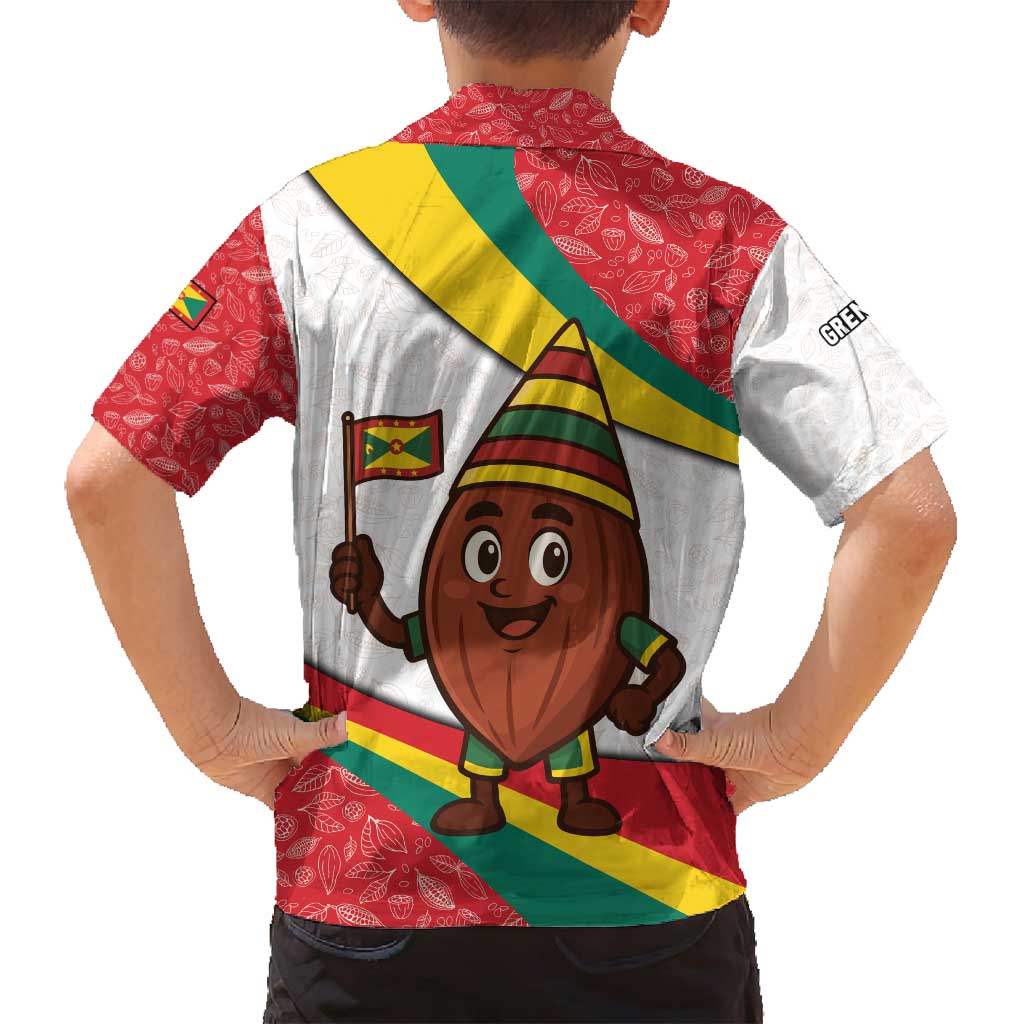 Grenada Family Matching Long Sleeve Bodycon Dress and Hawaiian Shirt with Cocoa Bean Mascot and National Flag Colors - Wonder Print Shop