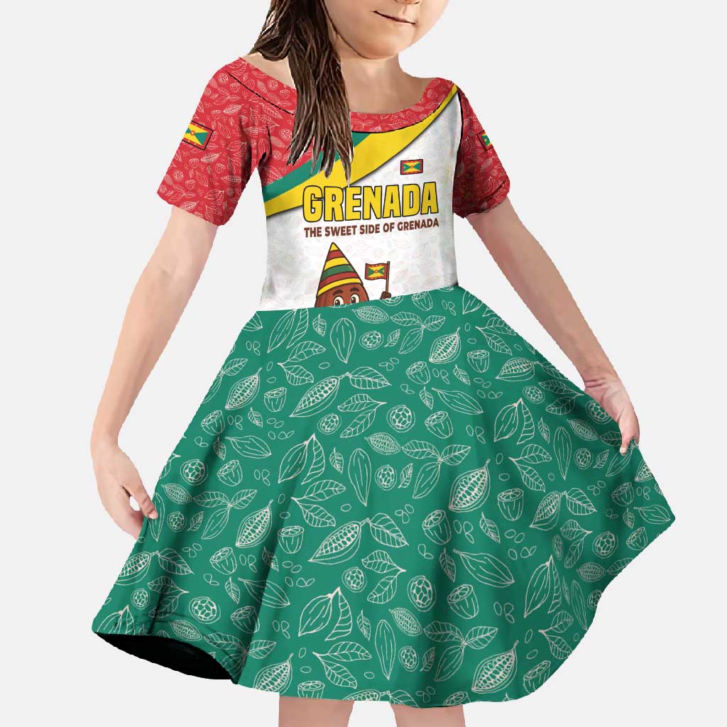 Grenada Family Matching Off Shoulder Maxi Dress and Hawaiian Shirt with Cocoa Bean Mascot and National Flag Colors - Wonder Print Shop