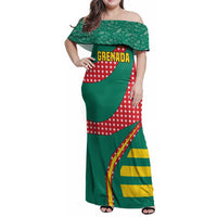 Grenada Family Matching Off Shoulder Maxi Dress and Hawaiian Shirt with Cocoa Bean Mascot and National Flag Colors - Wonder Print Shop