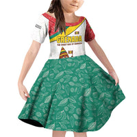 Grenada Family Matching Off Shoulder Short Dress and Hawaiian Shirt with Cocoa Bean Mascot and National Flag Colors - Wonder Print Shop